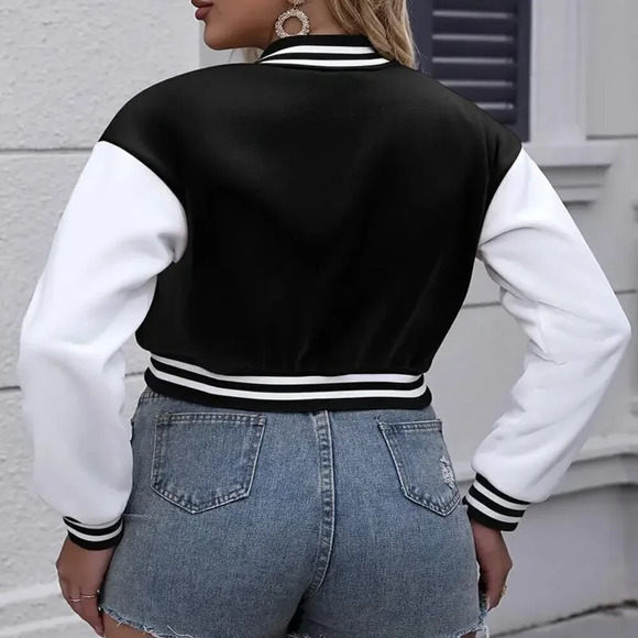 Elegant Block R Print Bomber Jacket - Picture 2 of 4